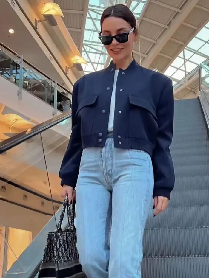 MUJER 2025 femme Bomber veste blanc automne hiver bouton recadrée vestes pour femmes mode à manches longues