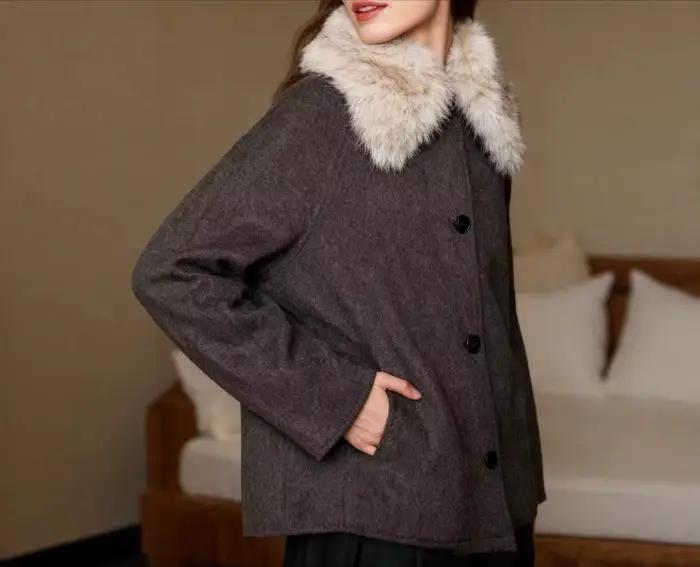 Veste à col en fausse fourrure pour femme