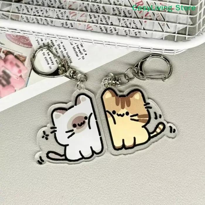 [CL] 1 paire de porte-clés mignons en forme de chat, cadeau de fête, porte-clés assorti pour couple, porte-clés pour sac à dos [CL]