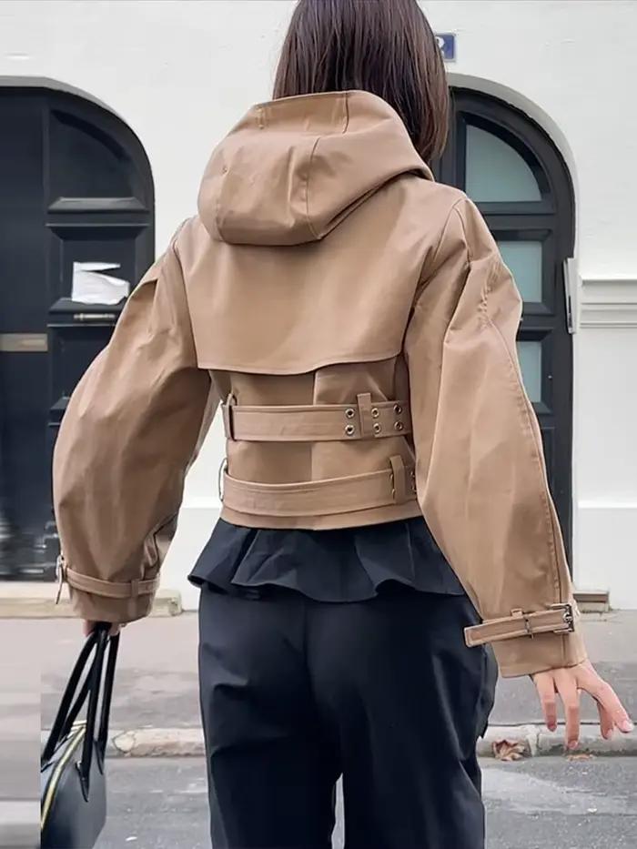 Veste courte à capuche Chin.Sweety polyvalente et chic pour femmes occassions décontractées et semi-formelles