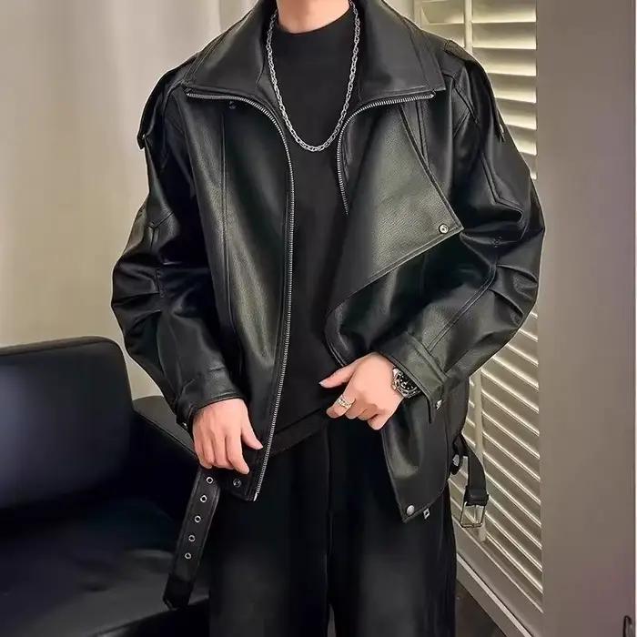 Blouson en cuir pour homme style motard à double col