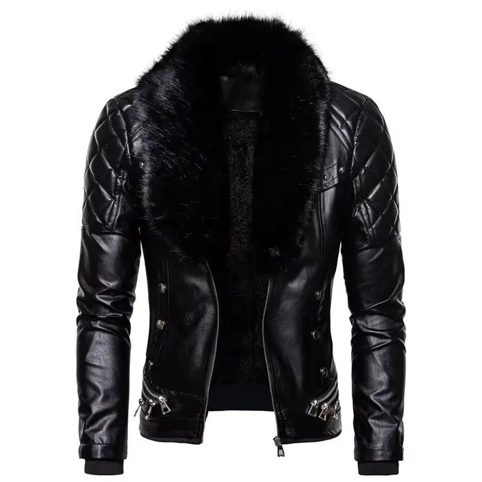 Nouveau hiver polaire Moto veste en cuir hommes rabattu col de fourrure coupe ajustée chaud PU Bomber vestes manteaux