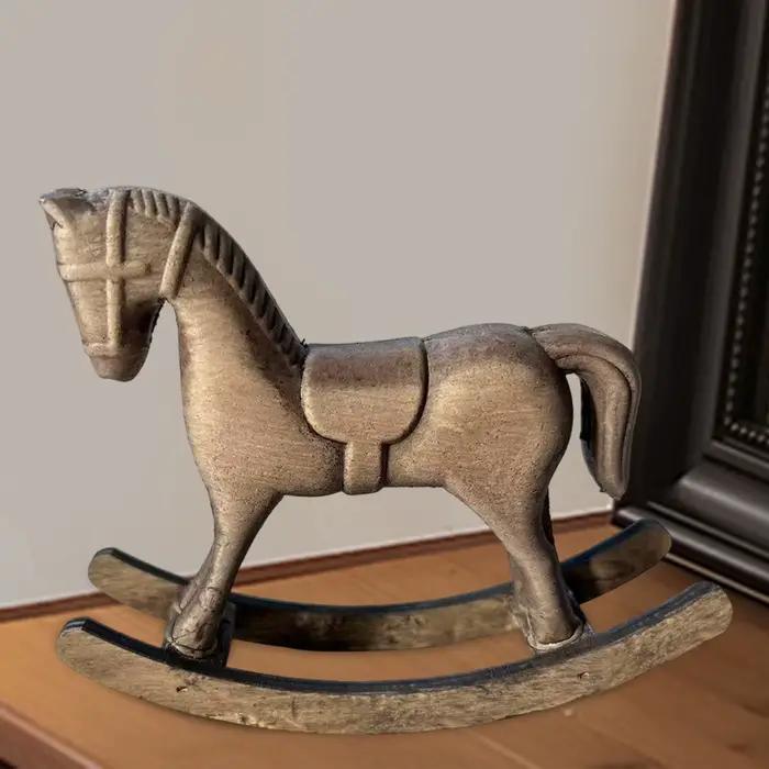 Décoration de cheval à bascule en bois, ornement de Statue de cheval en bois pour salon, bibliothèque, chambre à coucher, fêtes de bureau