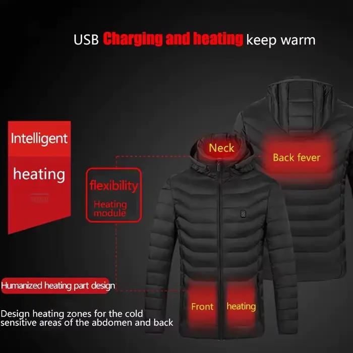 9 zones veste chauffante hommes hiver chaud USB vestes chauffantes Thermostat intelligent à capuche à manches longues vêtements chauffants manteau imperméable
