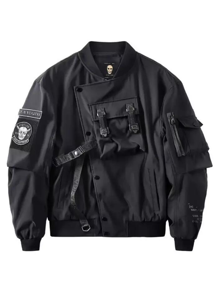 God of Death Bomber Jacket Poitrine Poche Techwear Hommes Punk Hip Hop Tactique Streetwear Noir Varsity Vestes Surdimens