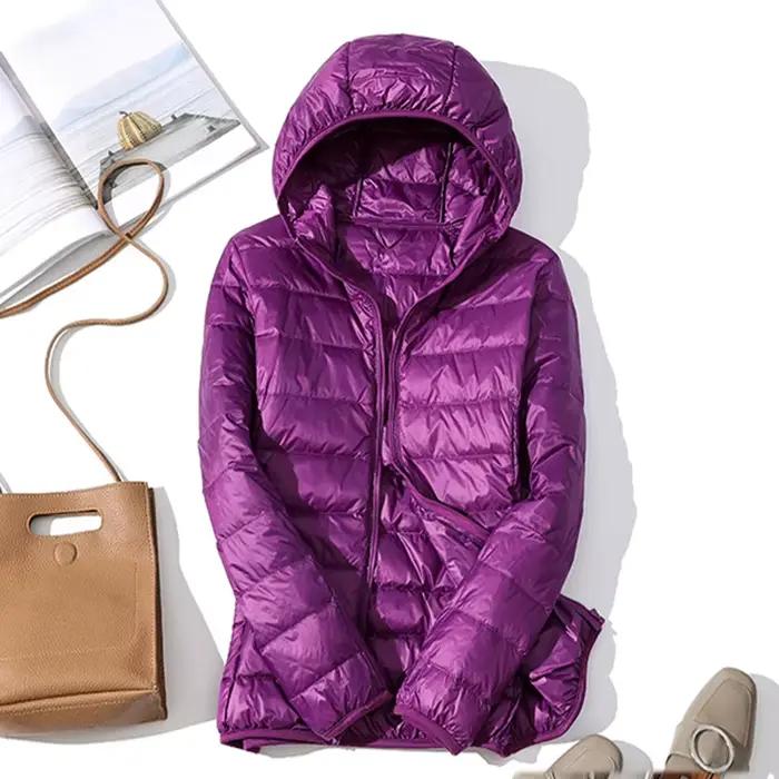 Veste à capuche en duvet de canard blanc pour femme