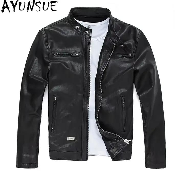 AYUNSUE peau de mouton en cuir véritable veste hommes vêtements automne manteaux courts moto vestes Saco Hombre décontracté coupe ajustée