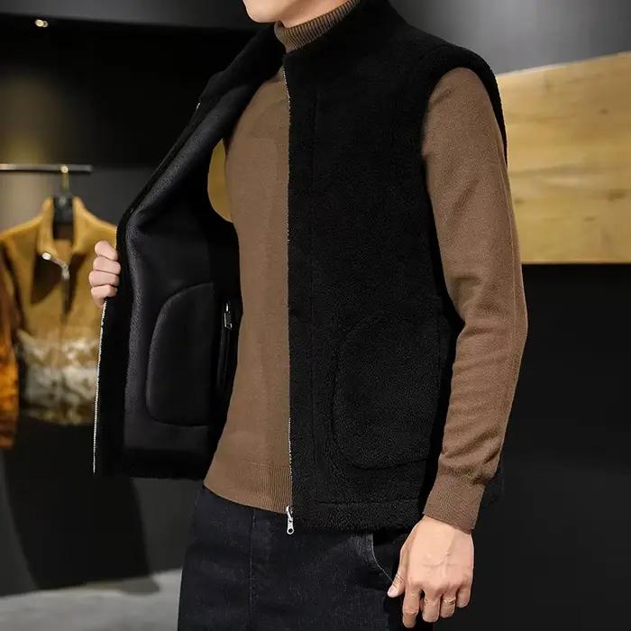 Gilets d'hiver en laine d'agneau pour hommes
