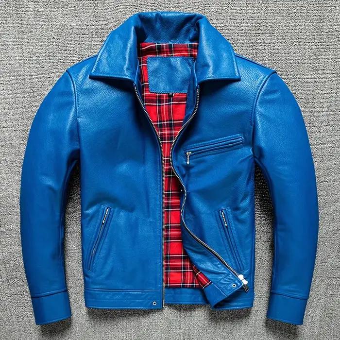 Veste décontractée en cuir véritable pour homme