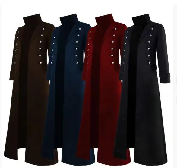 Trench-Coat Vintage Steampunk pour hommes, Costume de la Renaissance médiévale, manteau Long gothique, Costume de Cosplay de fête de carnaval victorien