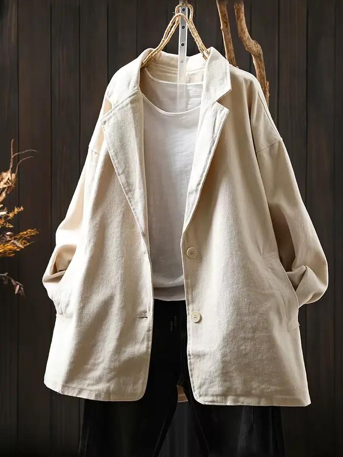 Haute qualité femmes décontracté manteaux sur mesure nouveauté 2025 automne Style Vintage couleur unie ample femme coton vêtements d'extérieur M1895
