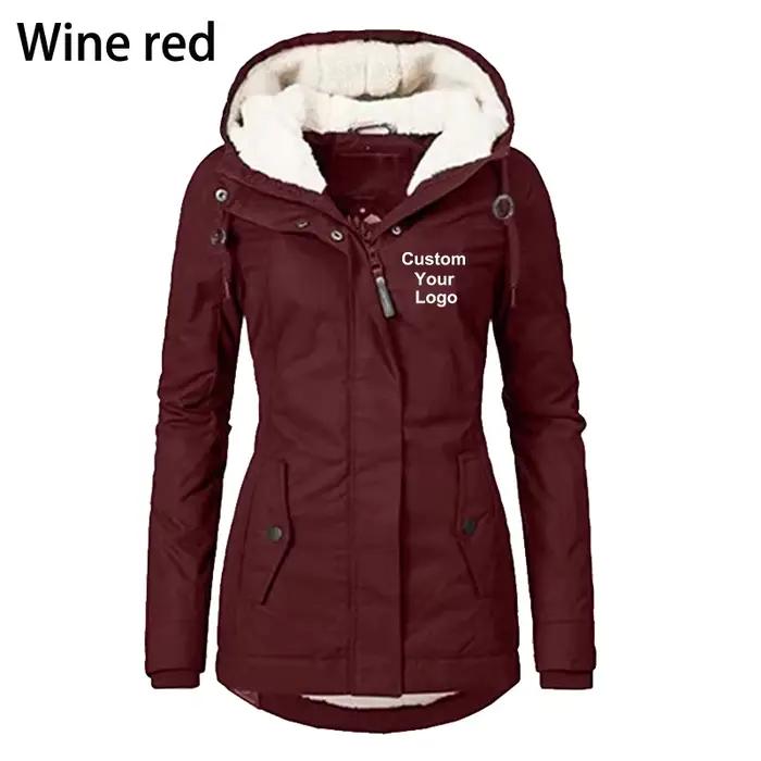 Femmes mode personnalisé votre Logo veste hiver chaud doublé veste manteau décontracté vêtements d'extérieur à capuche Parka veste avec poches