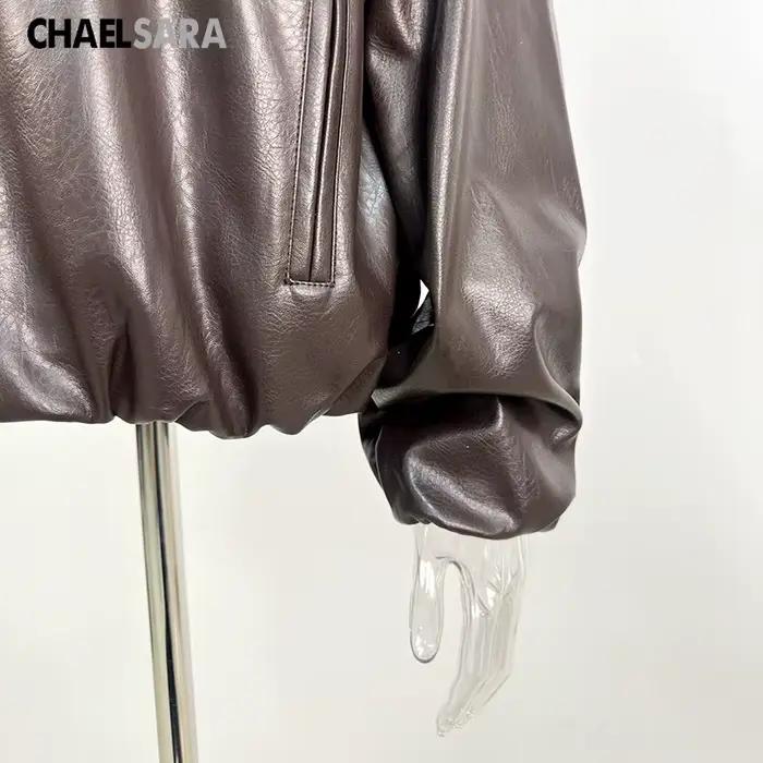 Veste en Faux cuir PU marron à fermeture éclair pour femme