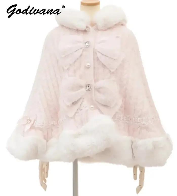 Japonais Liz douce princesse fausse fourrure de lapin Cape manteau femmes automne hiver
