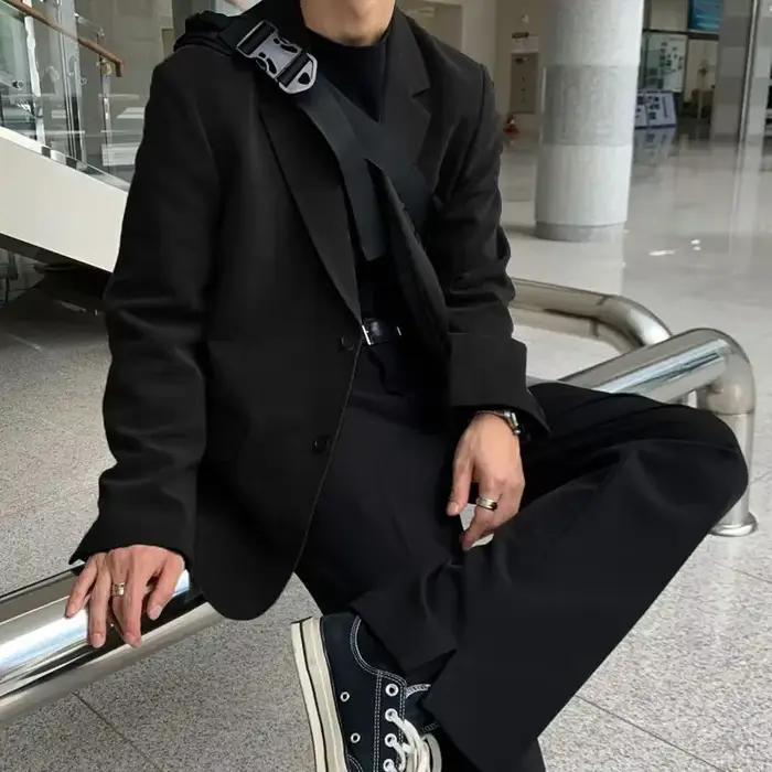 Manteau Long de grande taille pour hommes, vestes de costume surdimensionnées, Blazer noir, vêtements pour hommes, vêtements de Style coréen Premium 2025