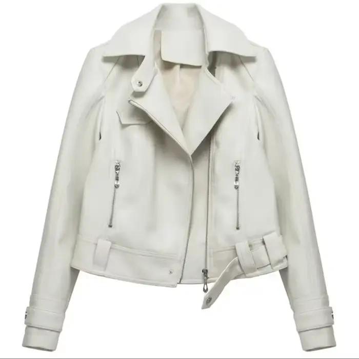Veste de moto en cuir PU pour femme