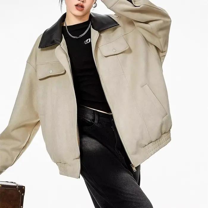 Manteau en cuir et daim pour femmes