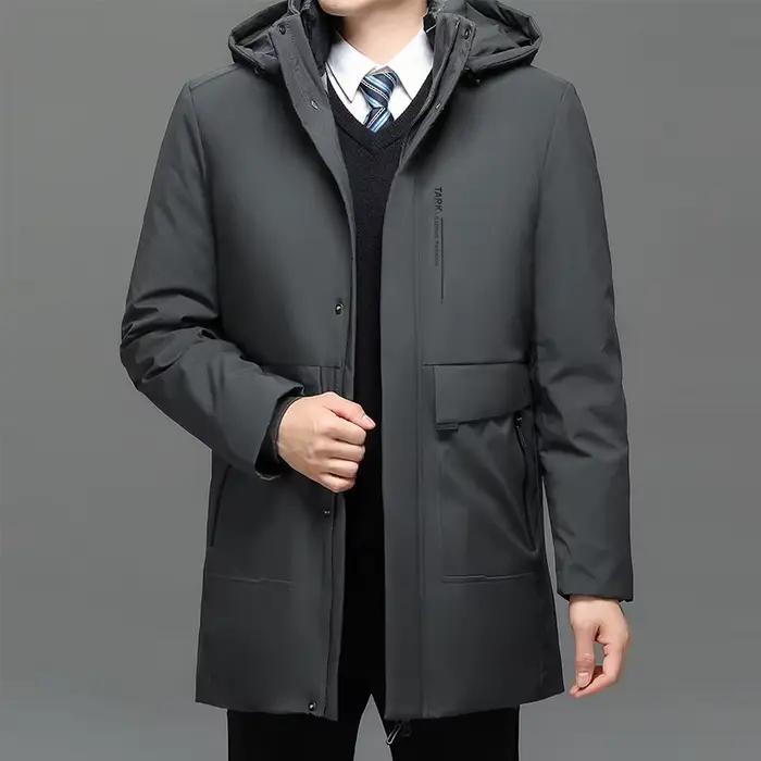 Hommes d'affaires épais hiver grand col à capuche Parka chaude imperméable coupe-vent nouveau-40 degrés de qualité