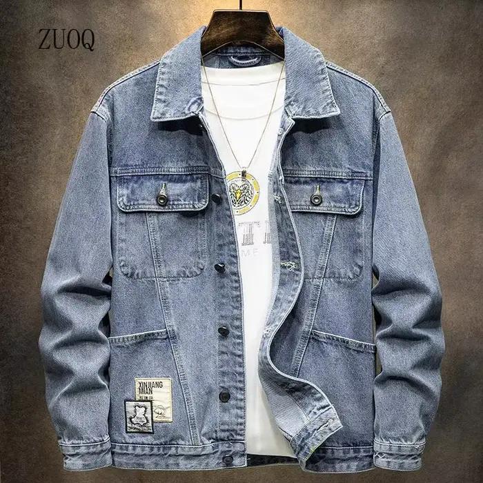 Veste en jean Vintage américaine élégante bleu/noir pour homme, vêtements de travail amples, haut d'automne et d'hiver