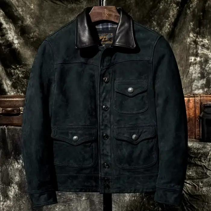 Veste en cuir d'hiver noire pour homme