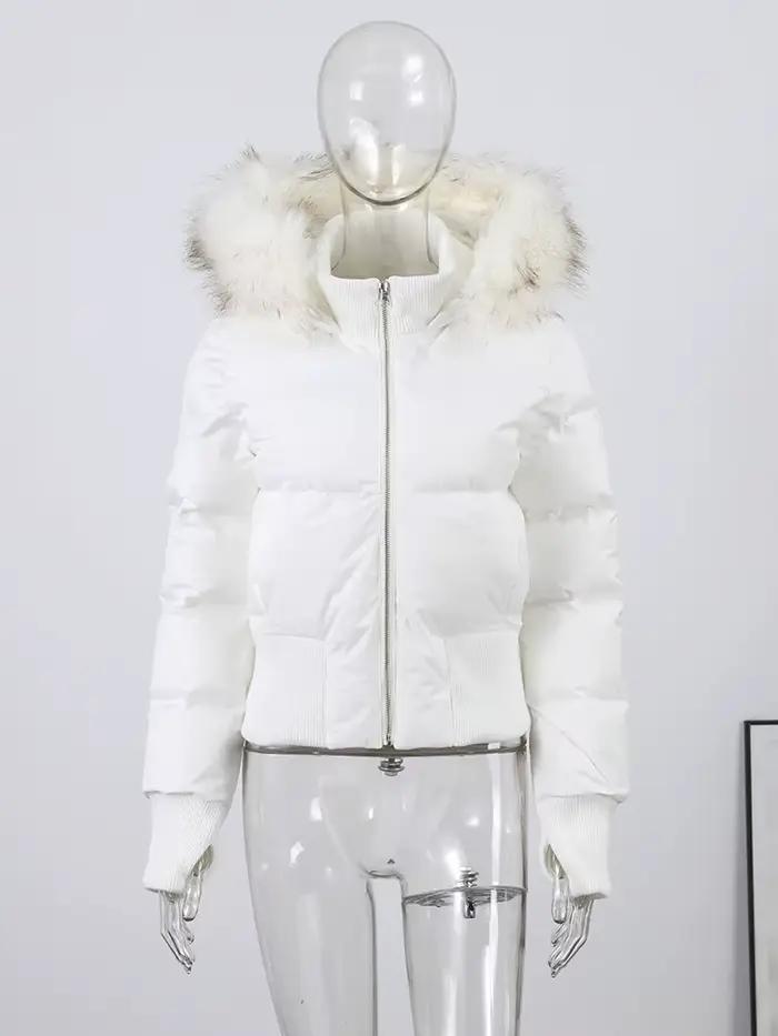 Manteaux en coton rembourré à capuche en fausse fourrure pour femme