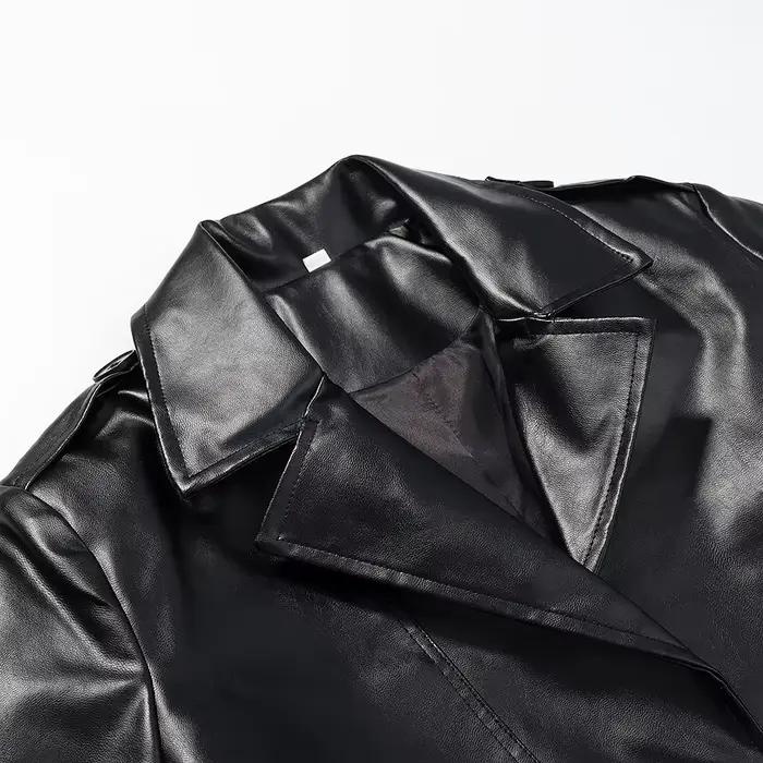 Trench-Coat Long en Faux cuir pour femme