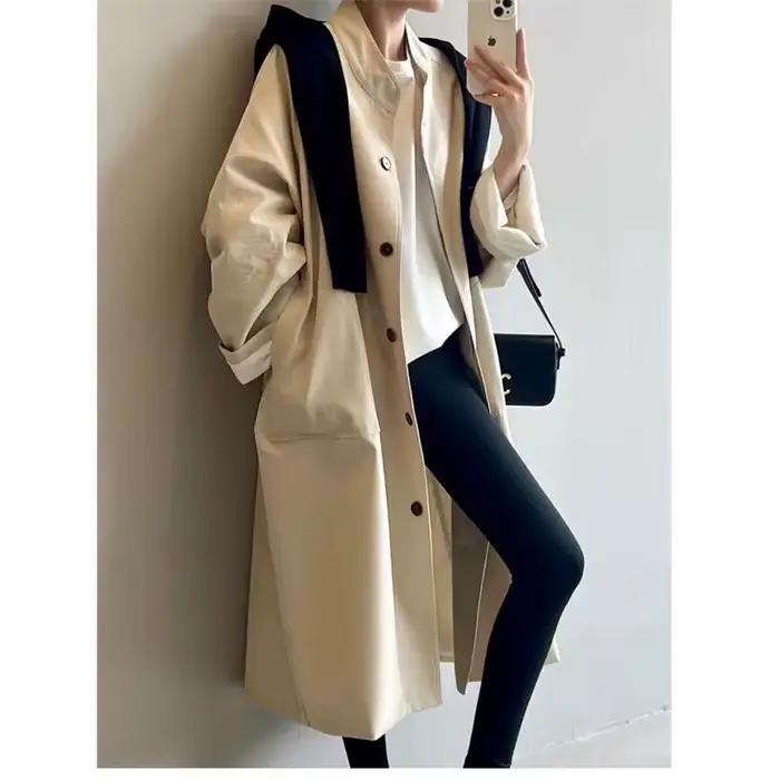 Trench-Coat mi-long à col montant pour femme