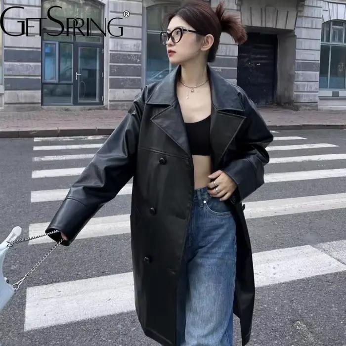 Z-ZOUX femmes manteau en cuir 2024 automne hiver nouveau double boutonnage adt Long PU