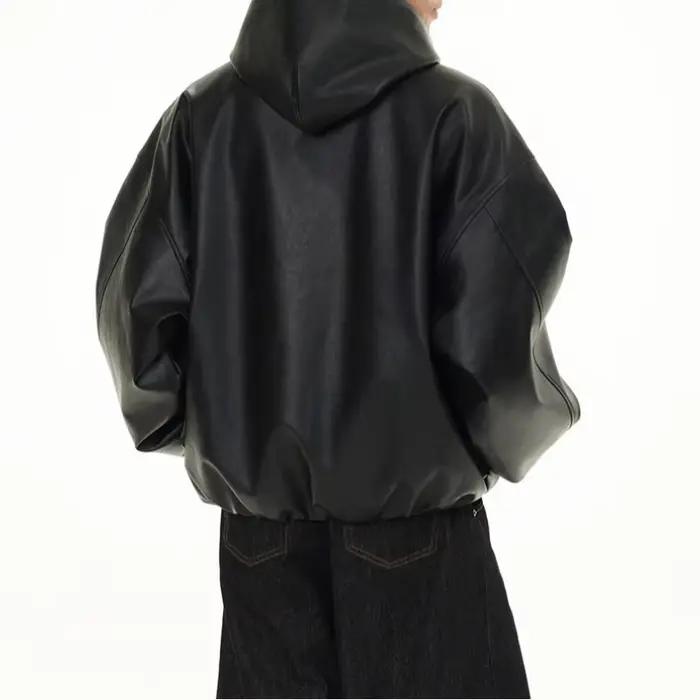 Veste en cuir PU noire unie style vintage pour hommes coupe ample faire du shopping occassions spéciales