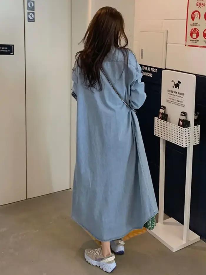 Manteau en denim à manches longues pour femmes, manteau à boutonnage simple, col rabattu, vêtements de mode pour femmes, document Tralike, automne, 2024, 2I785