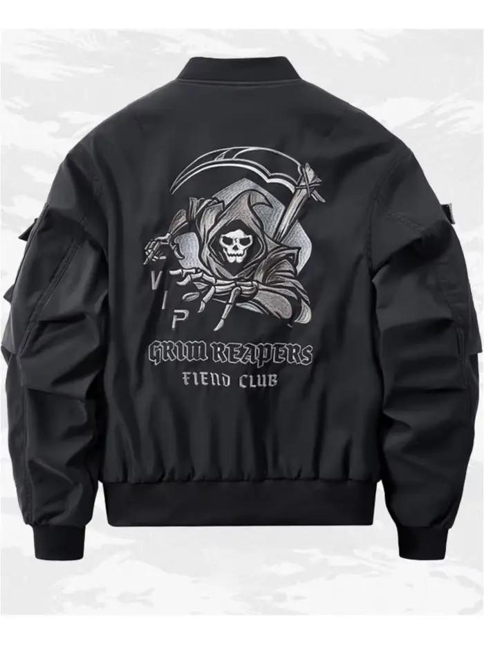 God of Death Bomber Jacket Poitrine Poche Techwear Hommes Punk Hip Hop Tactique Streetwear Noir Varsity Vestes Surdimens