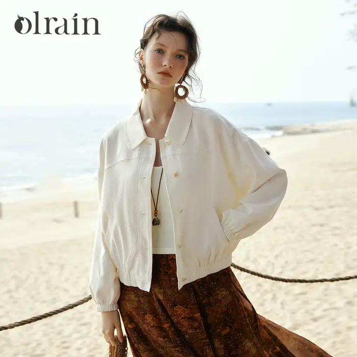 OLrain élégant femmes vestes solide à manches longues froncé ourlet manteaux printemps 2026 Vintage col rabattu dames veste GO58CW002680