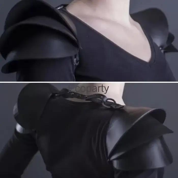 Armure d'épaule gothique médiévale pour adultes, accessoire de Costume de chevalier guerrier, harnais en cuir Pu noir, Cape d'armure, Costumes de Larp