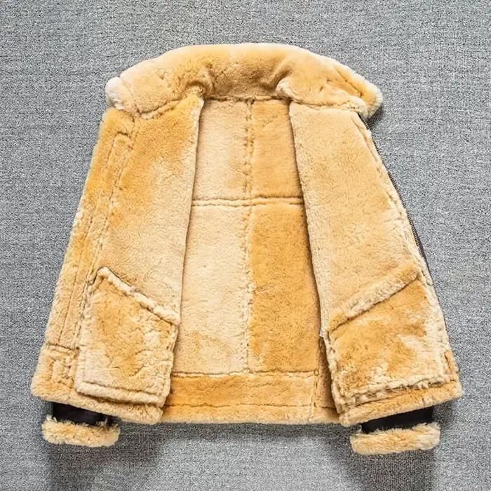 Veste d'hiver noire en peau de mouton pour hommes, Style militaire, grande taille 3XL, véritable peau de mouton épaisse naturelle, manteau chaud en cuir de bombardier B3