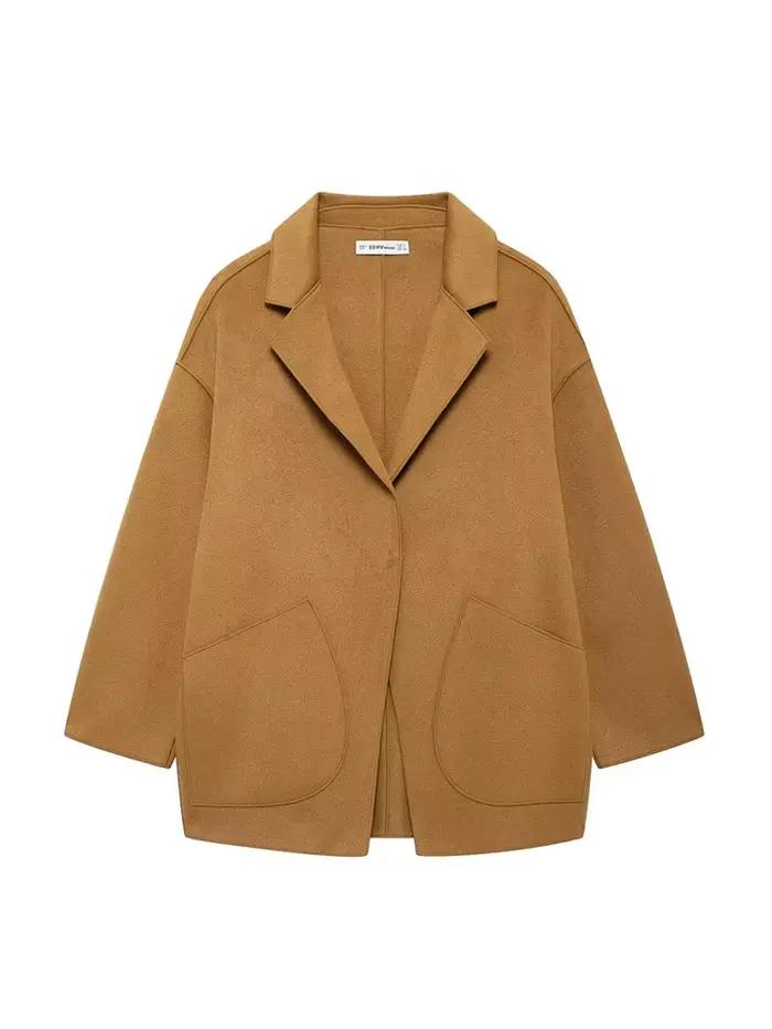 Manteau d'automne mi-long décontracté élégant pour femme avec motif Vichy et poches latérales occasions spéciales Shibashan