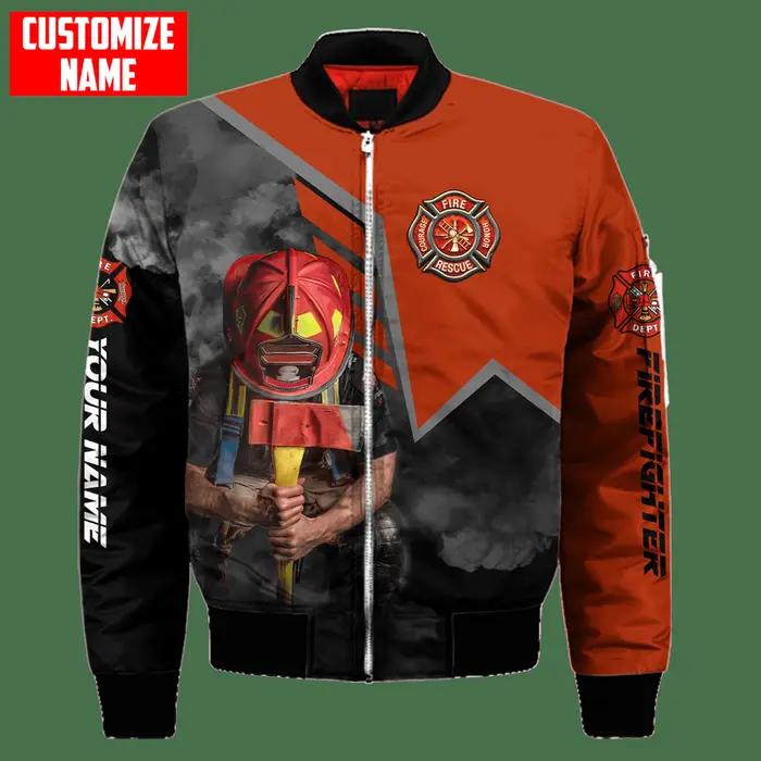 Homme Bomber Personnalisé Nom Brave Pompier 3D Imprimé Hiver Zipper Veste Casual Unisexe Harajuku Streetwear manteau FX-07