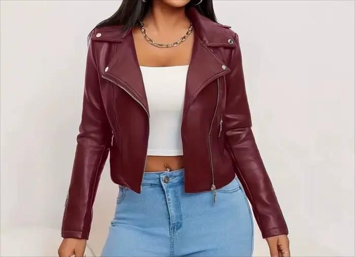 Veste en cuir noir haut de gamme au design tendance pour femmes