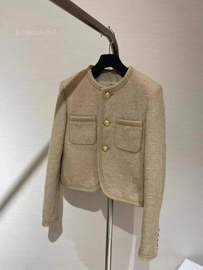 2025 nouveau en manteaux élégant tricoté couleur chameau petit parfum femmes français haute qualité Tweed veste courte Cardigan pardessus manteau