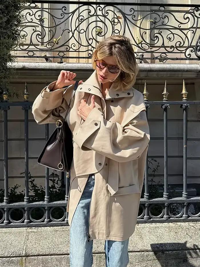 Trench-Coat mi-long kaki pour femmes