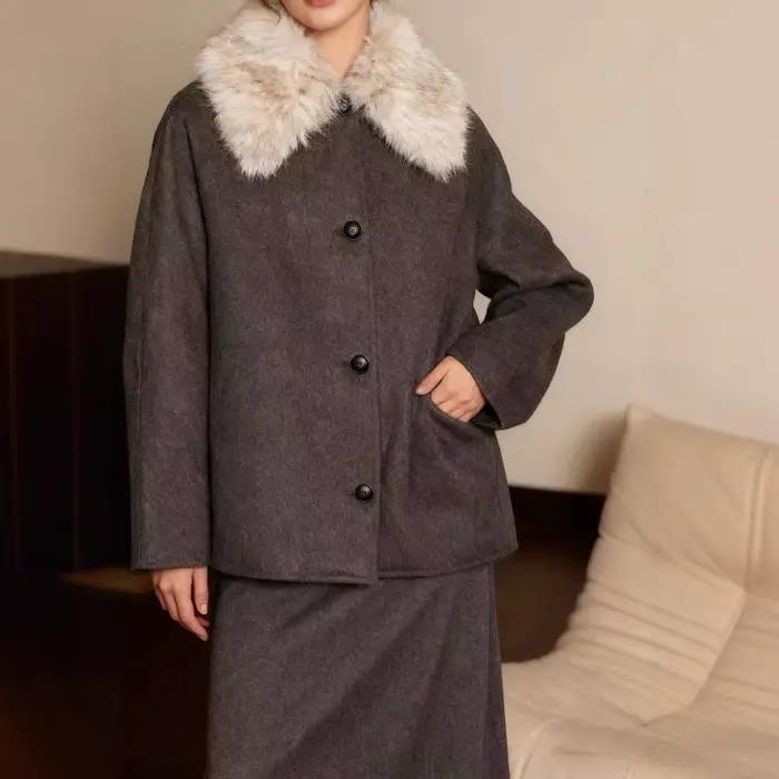 Veste à col en fausse fourrure pour femme