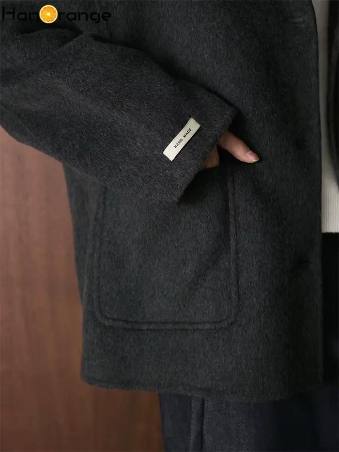 Manteau en Laine Double Face HanOrange 2026 Hiver Tendance à Capuche avec Poches Symétriques pour Femme