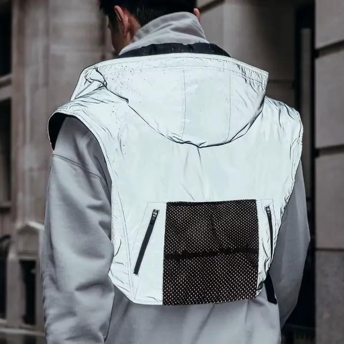 Gilet de plein air ASRV en polyester avec capuche imperméable pour homme, style sport, col rond, polyvalent quatre saisons, pour randonnées et activités extérieures