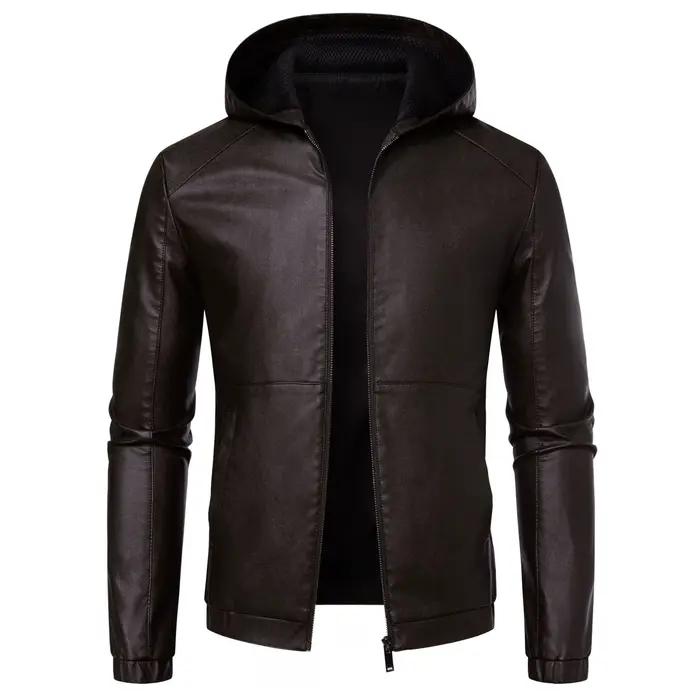 Veste en simili cuir pour hommes vêtements d'extérieur de moto mode à capuche Pu