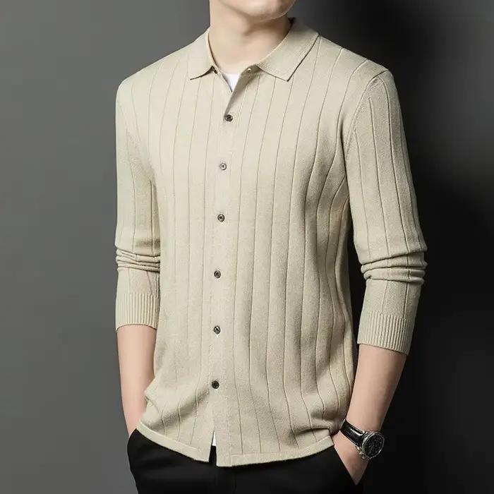 Cardigan tricoté pour hommes col rabattu pulls à manches longues manteaux vestes décontractées automne hiver tricots polyester styles décontracté et élégant occasions quotidiennes et professionnelles