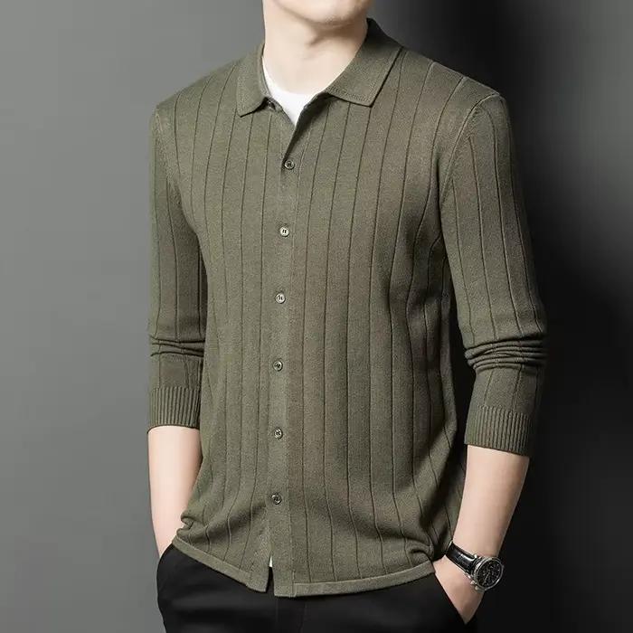 Cardigan tricoté pour hommes col rabattu pulls à manches longues manteaux vestes décontractées automne hiver tricots polyester styles décontracté et élégant occasions quotidiennes et professionnelles