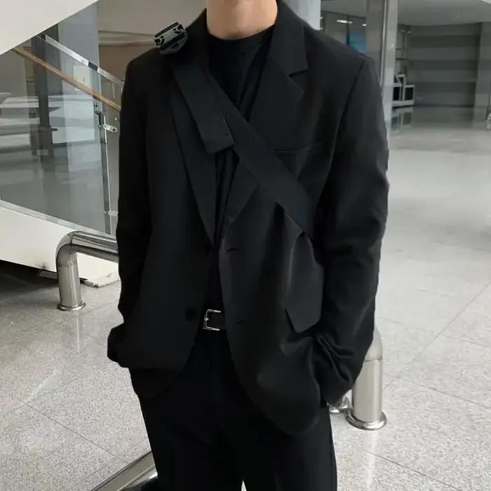 Manteau Long de grande taille pour hommes, vestes de costume surdimensionnées, Blazer noir, vêtements pour hommes, vêtements de Style coréen Premium 2025