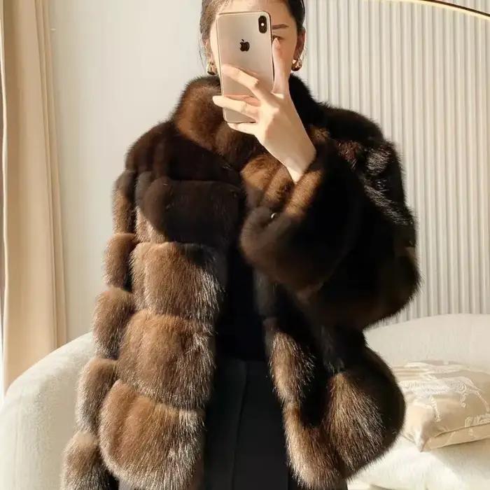2025 manteau de fourrure court à la mode automne hiver nouveau Style jeune veste de fourrure col montant