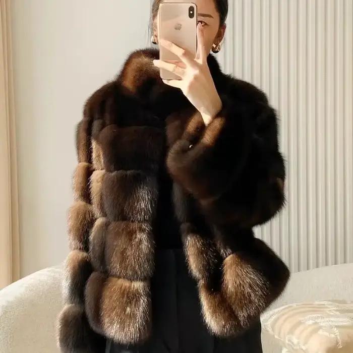 2025 manteau de fourrure court à la mode automne hiver nouveau Style jeune veste de fourrure col montant