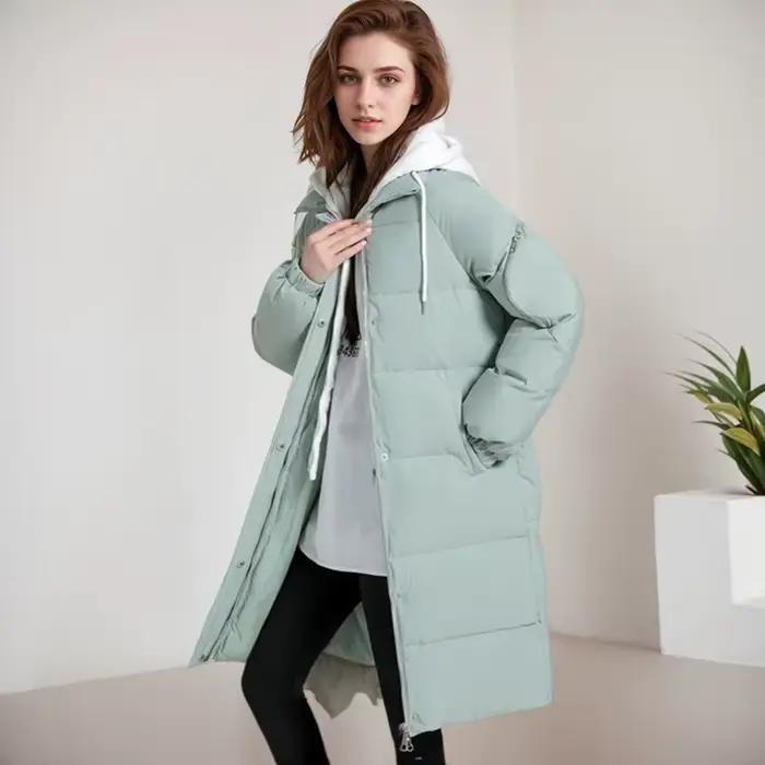 Manteau long à capuche en coton rembourré avec chapeau pour femme, veste d'hiver décontractée, faux deux pièces, mode de haute qualité