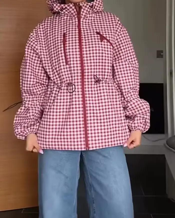 Veste pour femme 2026 Nouvelle collection automne, veste à carreaux ample à manches longues pour femme, manteau décontracté chic, vêtement d'extérieur oversize pour femme